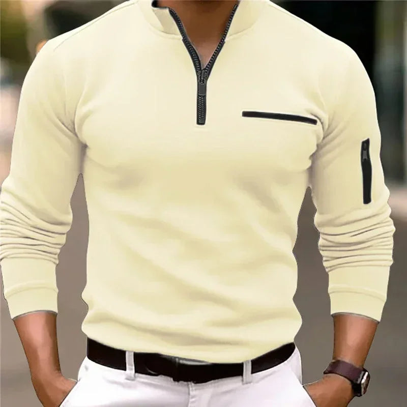 Men's Long Sleeve Polo Shirt Fashion Solid Color Leisure Sports Pullover Golf Slim T-shirt Business Casual Men's Wear.