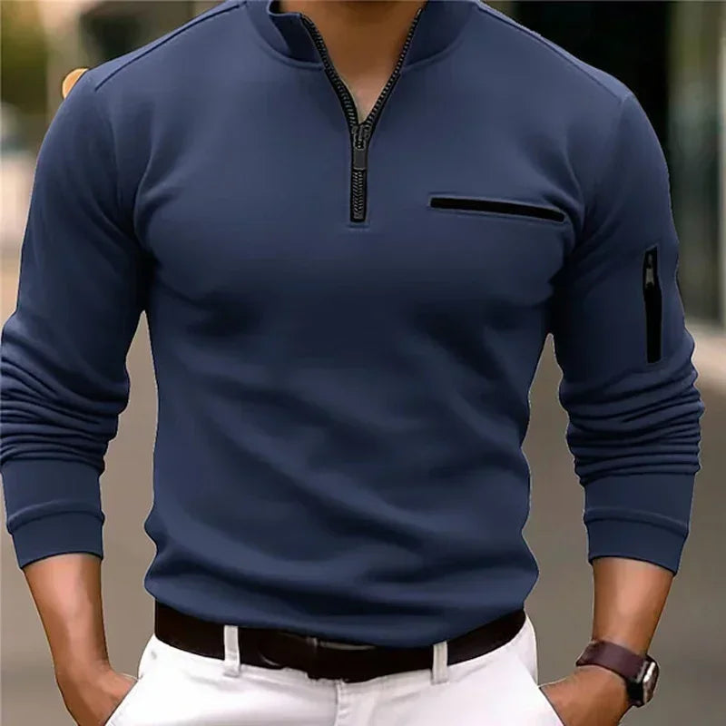 Men's Long Sleeve Polo Shirt Fashion Solid Color Leisure Sports Pullover Golf Slim T-shirt Business Casual Men's Wear.
