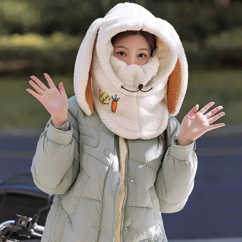 Winter Warm Ski Helmet Cover Comfortable Soft Fleece Skiing Head Warmer Cartoon Cute Rabbit Ear Decorative Helmet Cover Hat