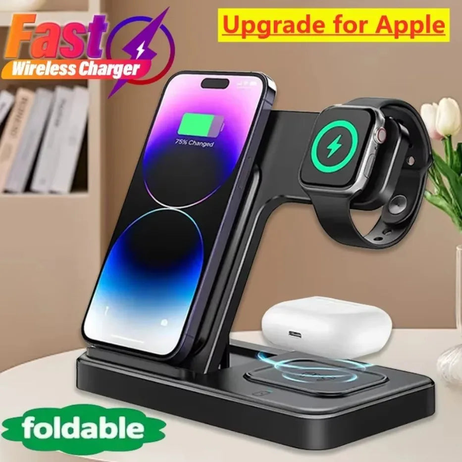 Fast 3 in 1 Wireless Charging Station Foldable Phone Wireless Charger Stand Pad for iPhone 16 15 14 13 12 Pro AirPods iWatch 1-9