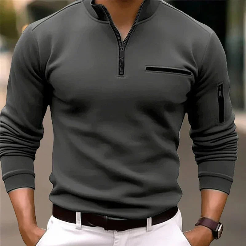 Men's Long Sleeve Polo Shirt Fashion Solid Color Leisure Sports Pullover Golf Slim T-shirt Business Casual Men's Wear.