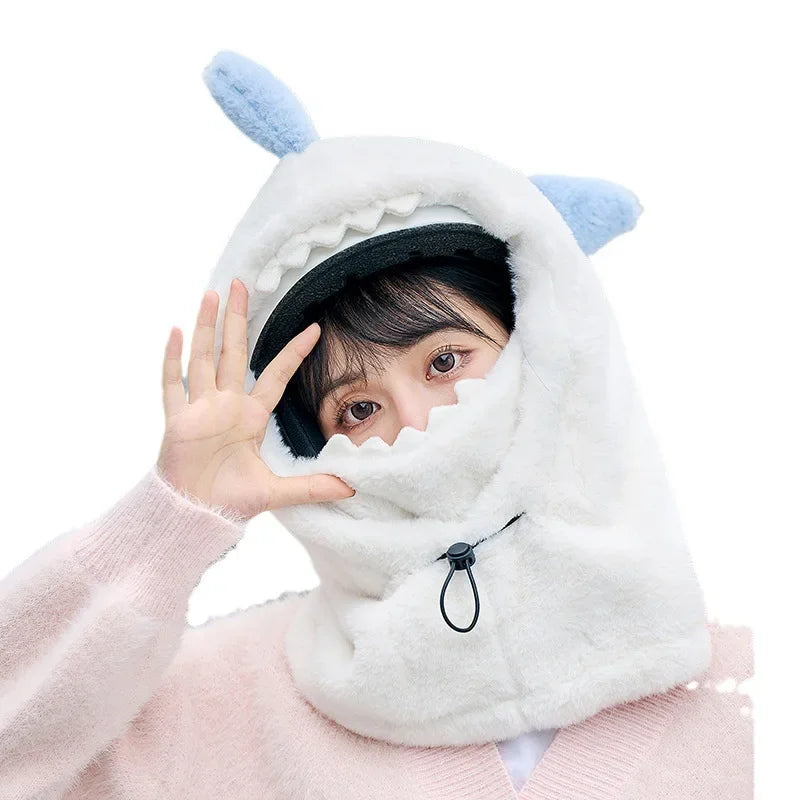 Cartoon Shark Ski Helmet Cover Winter Warm Comfortable Soft Fleece Skiing Head Warmer Cute Ski Helmet Hood Neck Warmer