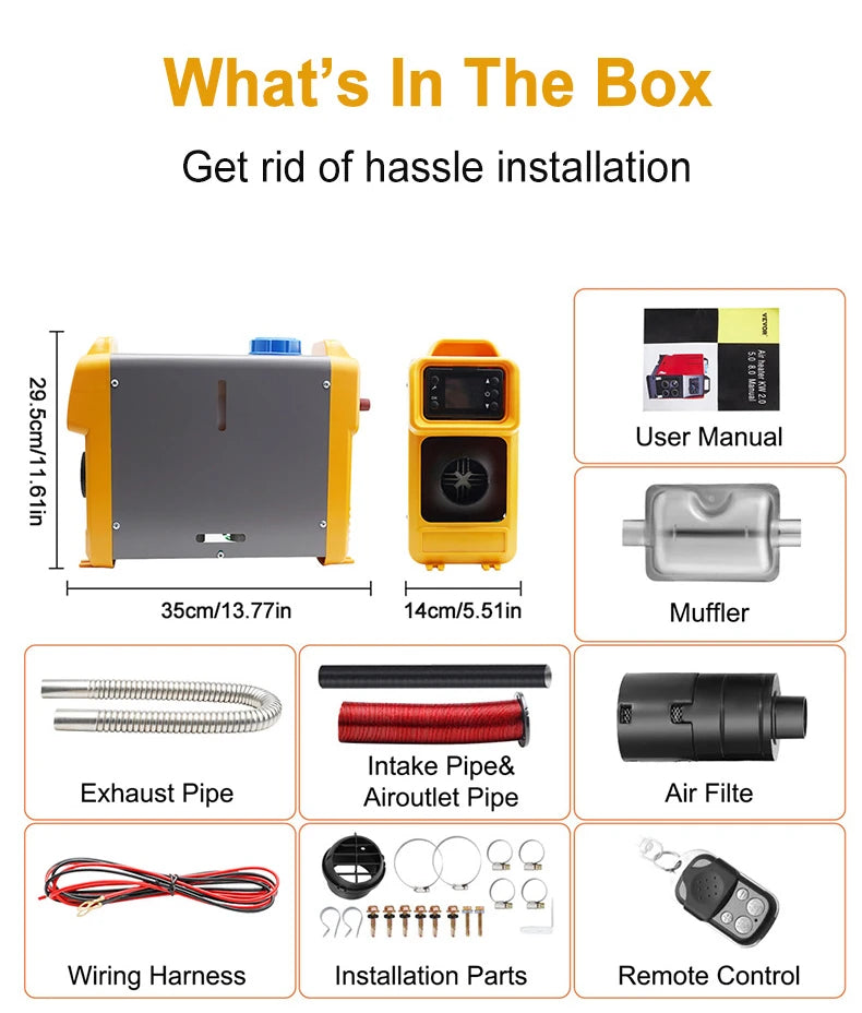 2KW Car Heater Diesel Air Heater 12V/24V /220V With Silencer Remote Control Truck Boat Bus RV Trailer Air Diesel Parking Heater