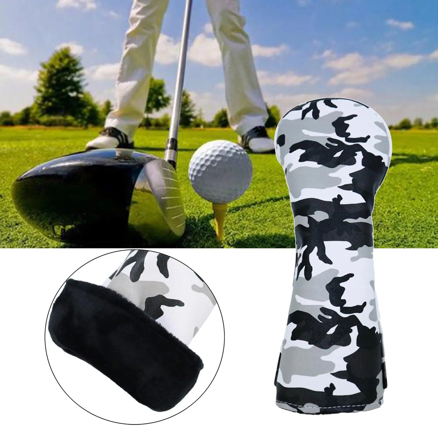 Durable Camo Golf Wood Head Cover Driver Fairway Headcover Sleeve Protector