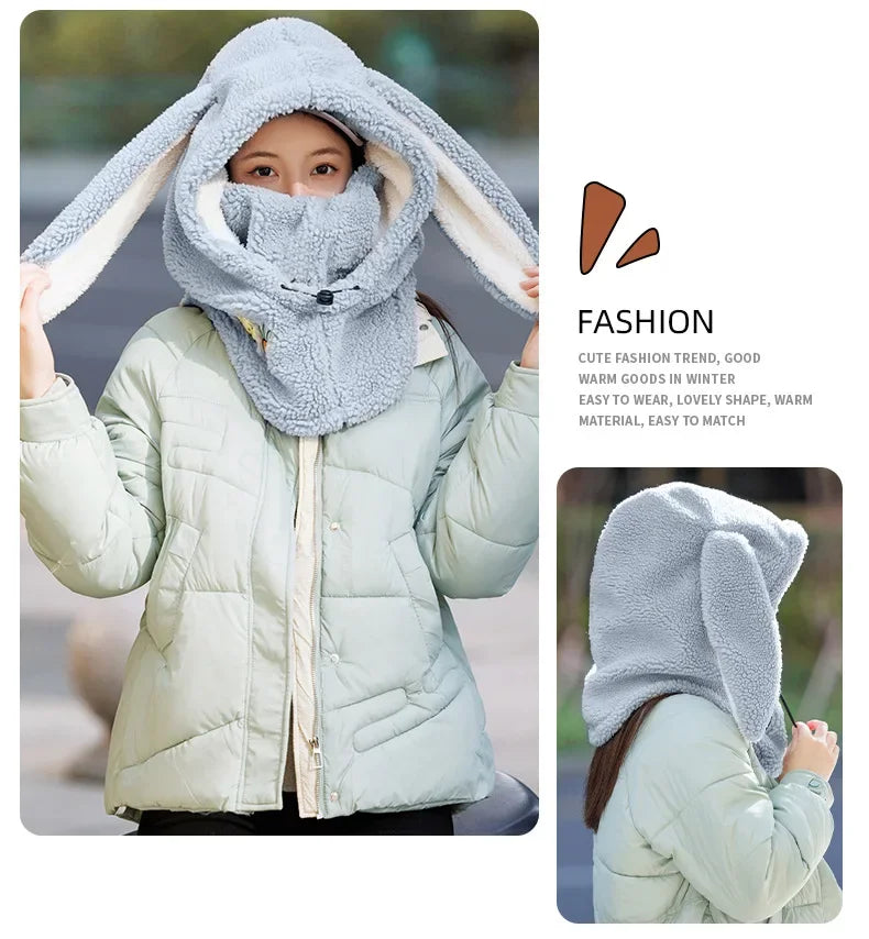 Winter Warm Ski Helmet Cover Comfortable Soft Fleece Skiing Head Warmer Cartoon Cute Rabbit Ear Decorative Helmet Cover Hat