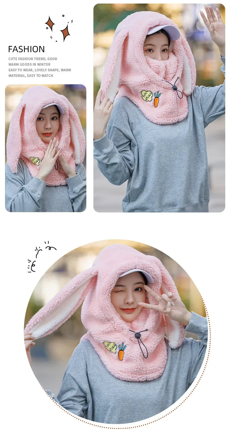 Winter Warm Ski Helmet Cover Comfortable Soft Fleece Skiing Head Warmer Cartoon Cute Rabbit Ear Decorative Helmet Cover Hat
