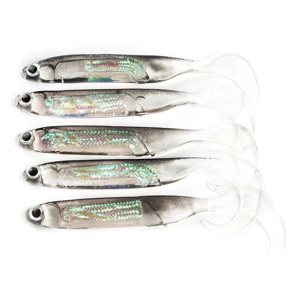 5pcs/lot Fishing Soft Bait T Tail Fish Fishing Lures Rainbow Color Sequin Swing Fishing Spinner Bait
