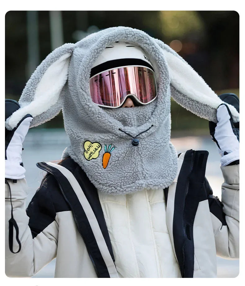 Winter Warm Ski Helmet Cover Comfortable Soft Fleece Skiing Head Warmer Cartoon Cute Rabbit Ear Decorative Helmet Cover Hat
