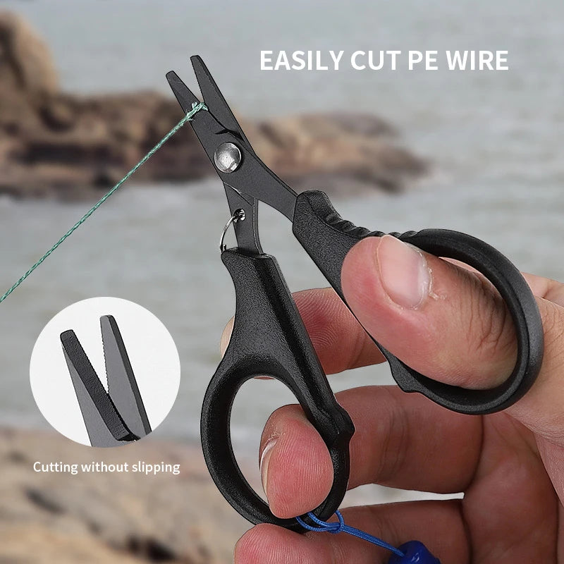 Shawto Titanium Coating Stainless Steel Fishing Scissor Plier Cut PE Braid Line Cutter Plies Carp Fishing Accessories Tools