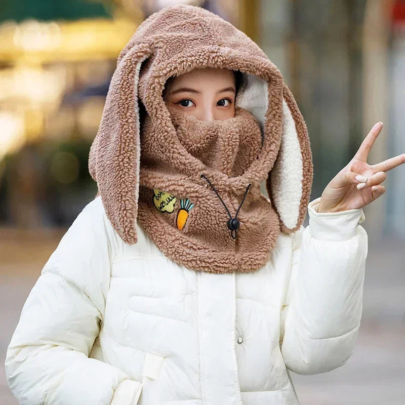 Winter Warm Ski Helmet Cover Comfortable Soft Fleece Skiing Cap Scarf Warmer Cartoon Cute Rabbit Ear Decorative Helmet Cover Hat