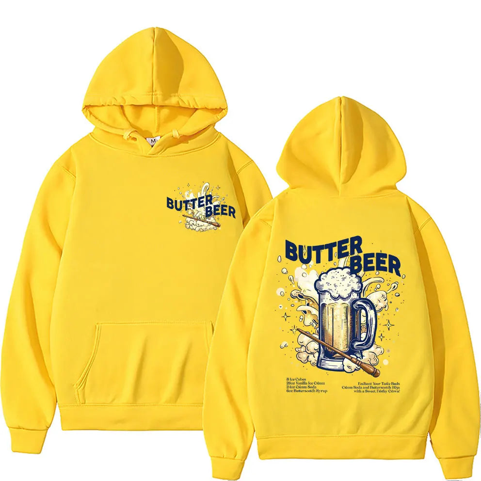 Funny Butter Beer Graphic Print Hoodie Men Women Fashion Casual Oversized Pullover Male High Quality Fleece Cotton Sweatshirt