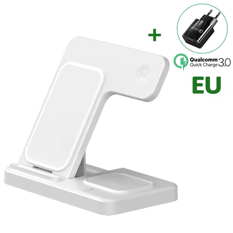 Fast 3 in 1 Wireless Charging Station Foldable Phone Wireless Charger Stand Pad for iPhone 16 15 14 13 12 Pro AirPods iWatch 1-9