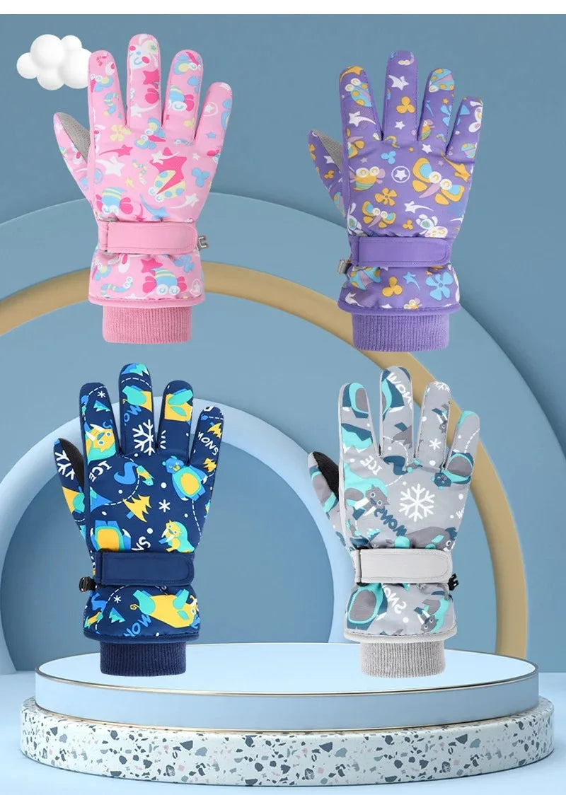 Winter Children Ski Gloves Thicken Waterproof Kids Gloves Snowboard Riding Snow Child Winter Gloves for Boys Girls 4-13Y