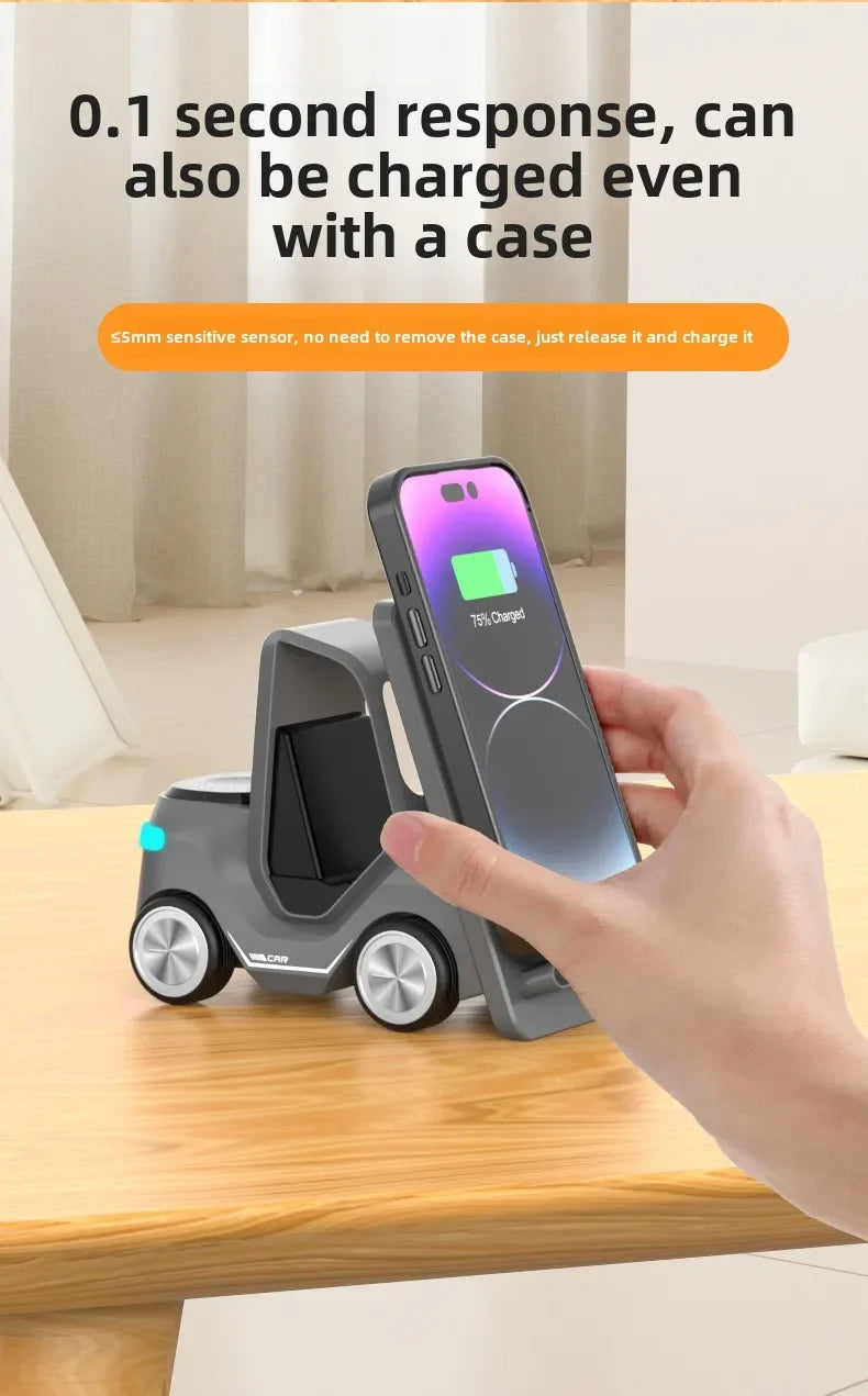 Small Forklift Wireless Charger Fast Charging Charging Station 3 in 1 High Speed Charger Base Stand for Cell Phone IWatch Airpod