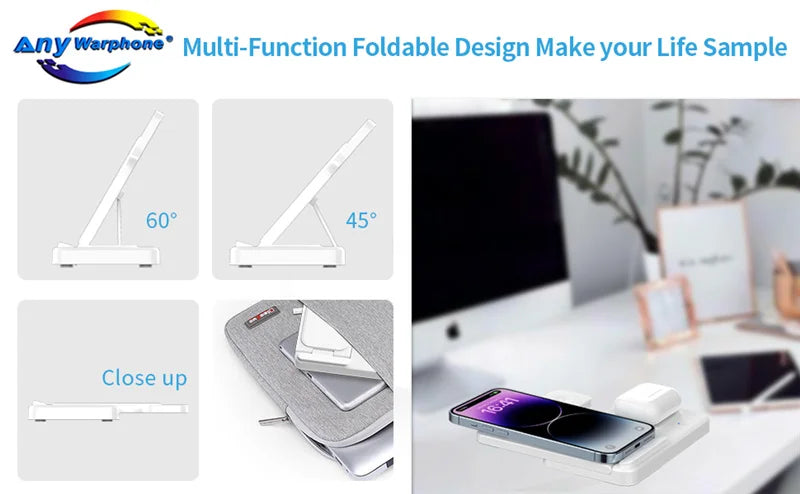 Fast 3 in 1 Wireless Charging Station Foldable Phone Wireless Charger Stand Pad for iPhone 16 15 14 13 12 Pro AirPods iWatch 1-9