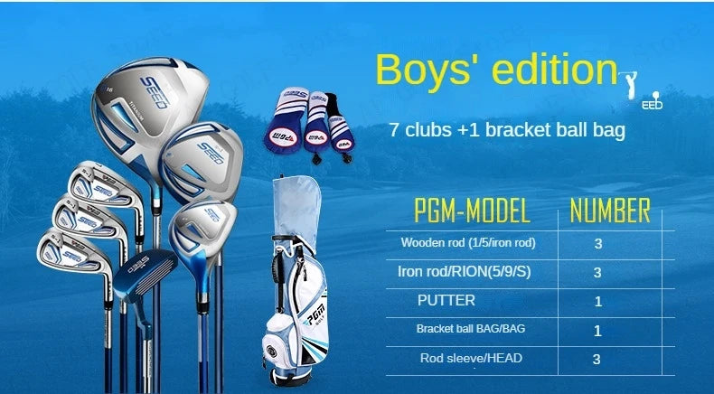 PGM child Golf Club Sets kids Learning Iron Carbon Putter Headcover Bracket Bag 120-165cm Height Boy Kids Junior Clubs JRTG005