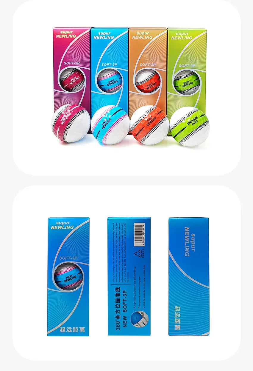 3pcs/box Supur NEWNING Golf Games Ball Three layer Ball for Professional Competition Game Gift for Golfers 4 Colors