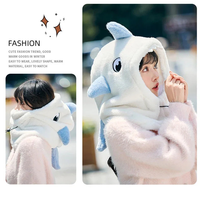 Cartoon Shark Ski Helmet Cover Winter Warm Comfortable Soft Fleece Skiing Head Warmer Cute Ski Helmet Hood Neck Warmer