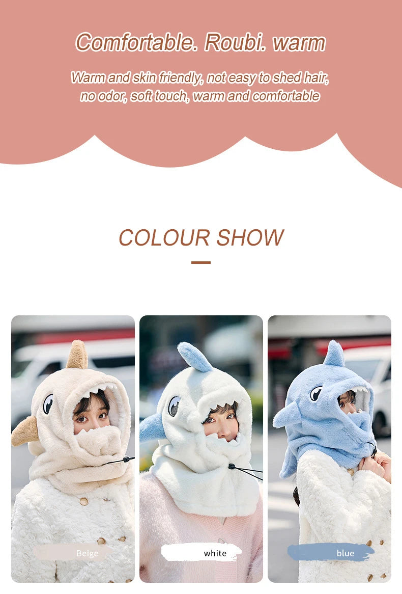 Cartoon Shark Ski Helmet Cover Winter Warm Comfortable Soft Fleece Skiing Head Warmer Cute Ski Helmet Hood Neck Warmer