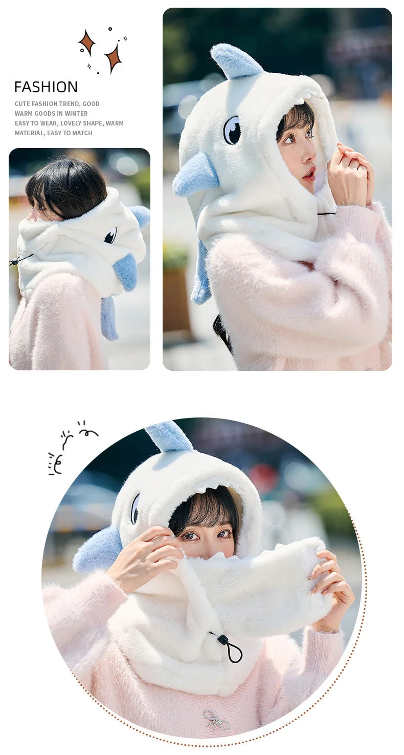 Cartoon Shark Ski Helmet Cover Winter Warm Comfortable Soft Fleece Skiing Head Warmer Cute Ski Helmet Hood Neck Warmer