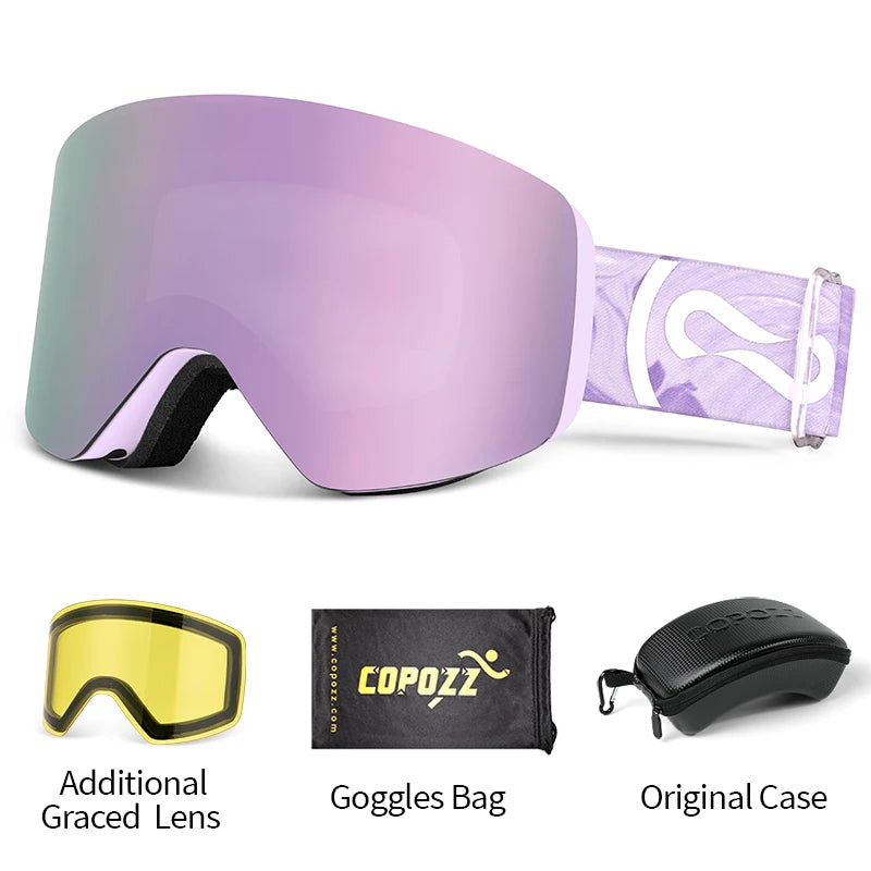 COPOZZ OTG Ski Goggle Snowboard Mask For Men Women Yellow Lens Case Eyewear Kit Cylindrical UV400 Protection Snow Glasses Adult