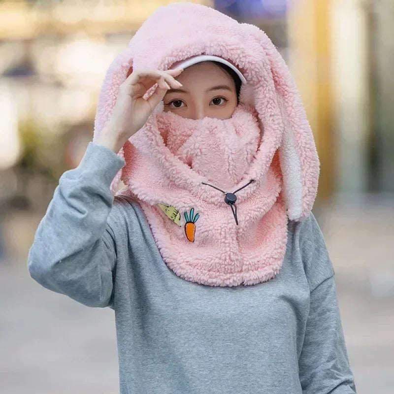 Winter Warm Ski Helmet Cover Comfortable Soft Fleece Skiing Head Warmer Cartoon Cute Rabbit Ear Decorative Helmet Cover Hat