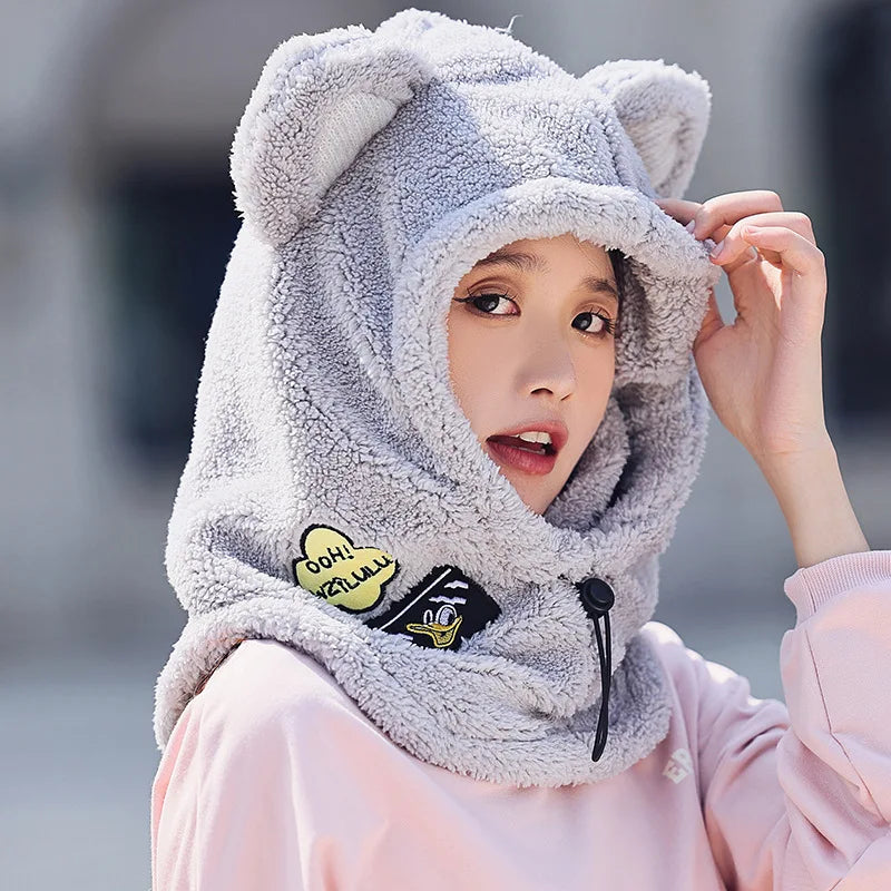 Animal Ear Ski Helmet Cover Bear Cat Ear Skiing Warmer Comfortable Soft Fleece Winter Warm Skiing Head Warmer Ski Accessories