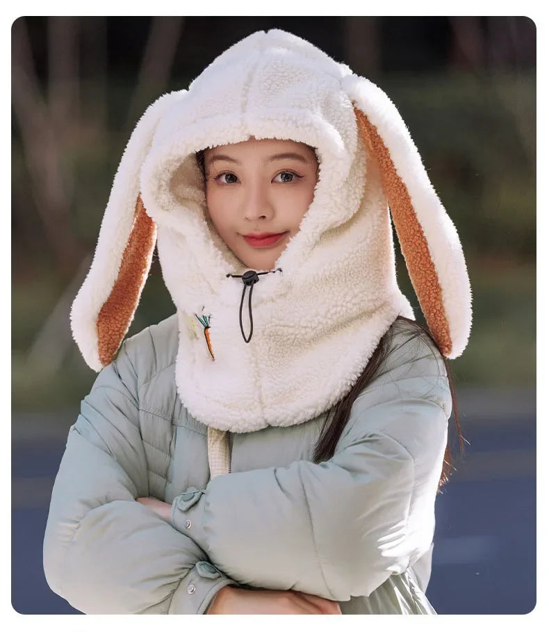 Winter Warm Ski Helmet Cover Comfortable Soft Fleece Skiing Head Warmer Cartoon Cute Rabbit Ear Decorative Helmet Cover Hat