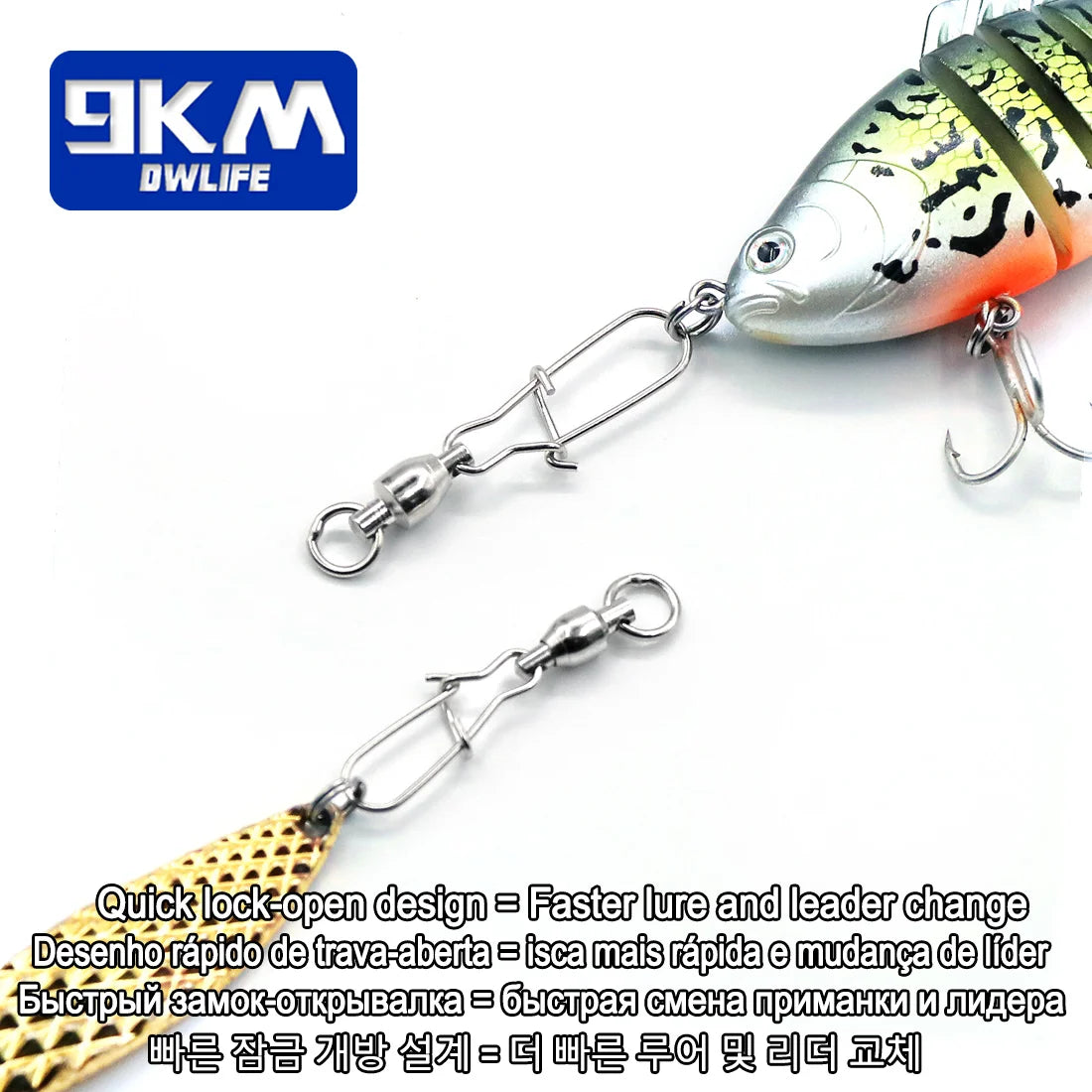 9KM 10Pcs Fishing Ball Bearing Swivels Duolock Snap Stainless Steel Fishing Connector Swivels with Crane Barrel Lure Fish Tackle
