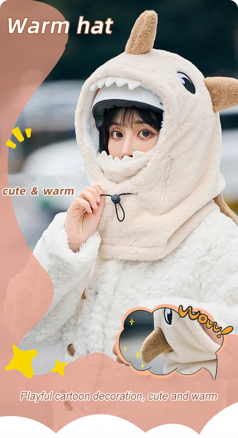 Cartoon Shark Ski Helmet Cover Winter Warm Comfortable Soft Fleece Skiing Head Warmer Cute Ski Helmet Hood Neck Warmer
