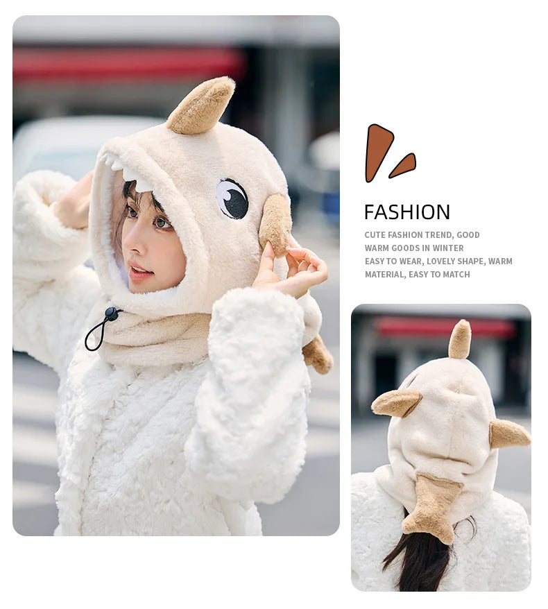 Cartoon Shark Ski Helmet Cover Winter Warm Comfortable Soft Fleece Skiing Head Warmer Cute Ski Helmet Hood Neck Warmer