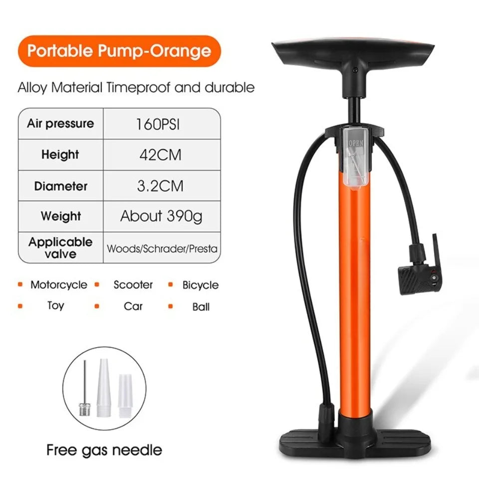 160PSI High Pressure Pump Schrader Presta MTB Bicycle Floor Pump Cycling Air Pump Tire Ball Motorcycle Car Inflator
