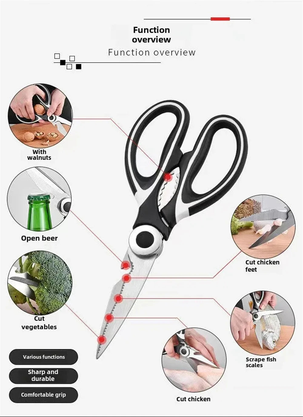 Multifunctional kitchen scissors Household fish cutting meat scissors Stainless steel scissors Kitchen Gadgets Utility