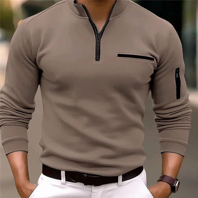 Men's Long Sleeve Polo Shirt Fashion Solid Color Leisure Sports Pullover Golf Slim T-shirt Business Casual Men's Wear.