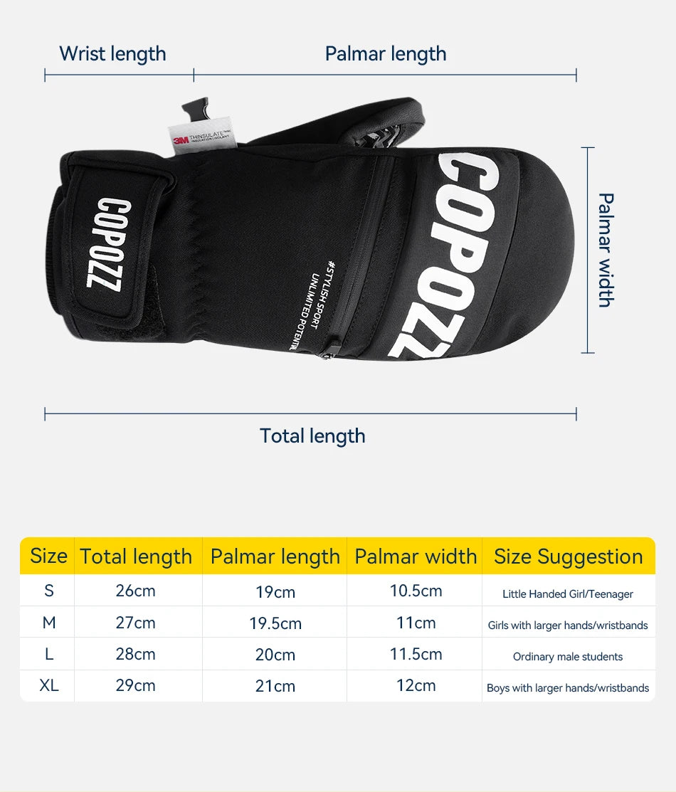 COPOZZ 3M Thinsulate Thick Adult Teenage Professional Snowboard Ski Gloves Windproof Winter Warm Thermal Snow Mittens Snowmobile
