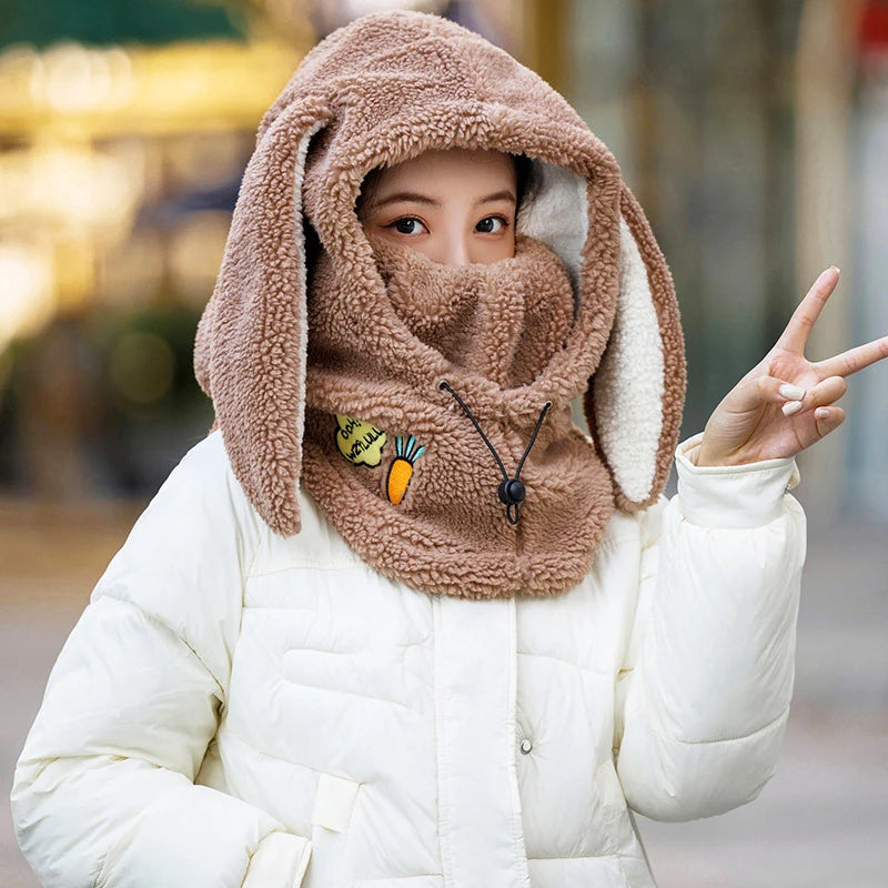 Winter Warm Ski Helmet Cover Comfortable Soft Fleece Skiing Cap Scarf Warmer Cartoon Cute Rabbit Ear Decorative Helmet Cover Hat