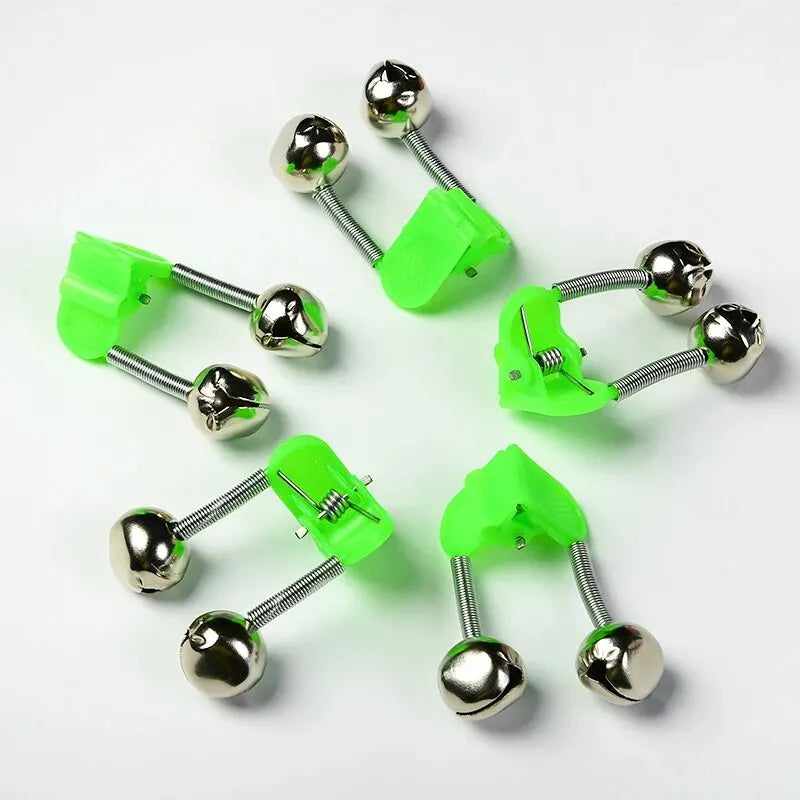 5/10pcs Fishing Bite Alarms Fishing Rod Bells Tip Clip Bells Ring Green ABS Fishing Accessory Outdoor Pole Fish Bites Indicators
