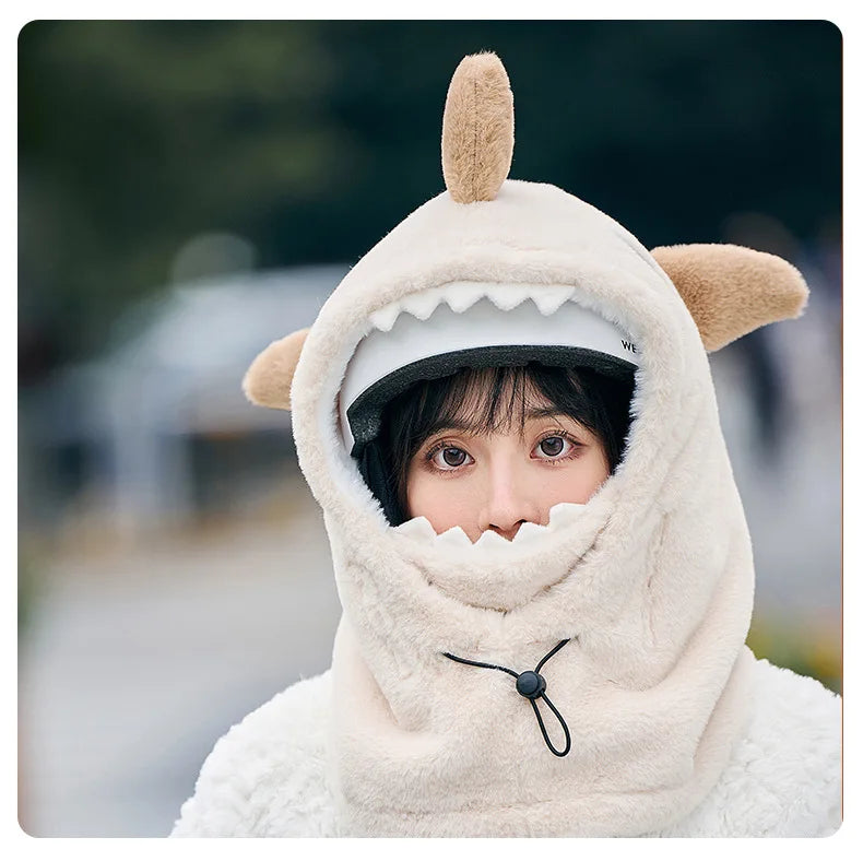Cartoon Shark Ski Helmet Cover Winter Warm Comfortable Soft Fleece Skiing Head Warmer Cute Ski Helmet Hood Neck Warmer