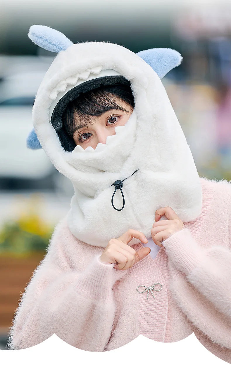 Cartoon Shark Ski Helmet Cover Winter Warm Comfortable Soft Fleece Skiing Head Warmer Cute Ski Helmet Hood Neck Warmer