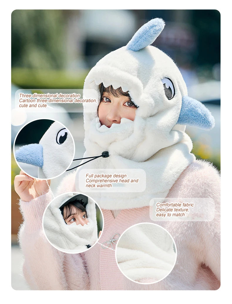 Cartoon Shark Ski Helmet Cover Winter Warm Comfortable Soft Fleece Skiing Head Warmer Cute Ski Helmet Hood Neck Warmer