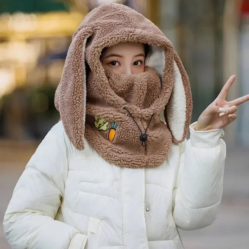 Winter Warm Ski Helmet Cover Comfortable Soft Fleece Skiing Head Warmer Cartoon Cute Rabbit Ear Decorative Helmet Cover Hat