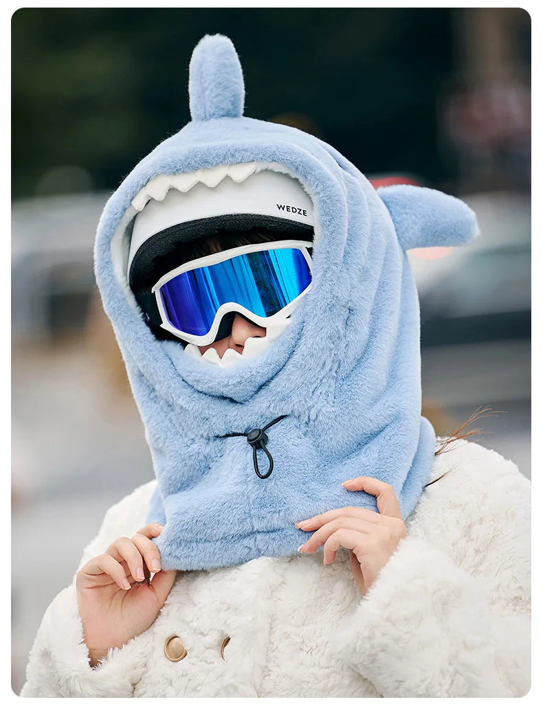 Cartoon Shark Ski Helmet Cover Winter Warm Comfortable Soft Fleece Skiing Head Warmer Cute Ski Helmet Hood Neck Warmer