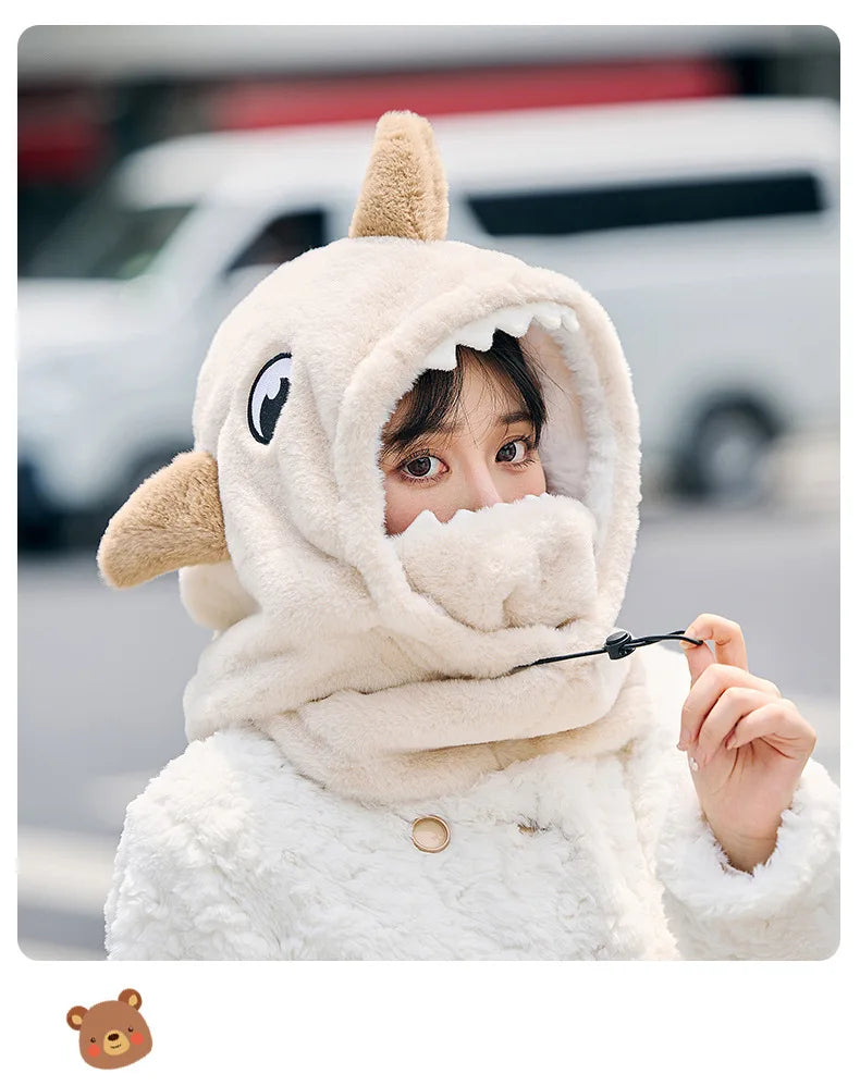 Cartoon Shark Ski Helmet Cover Winter Warm Comfortable Soft Fleece Skiing Head Warmer Cute Ski Helmet Hood Neck Warmer