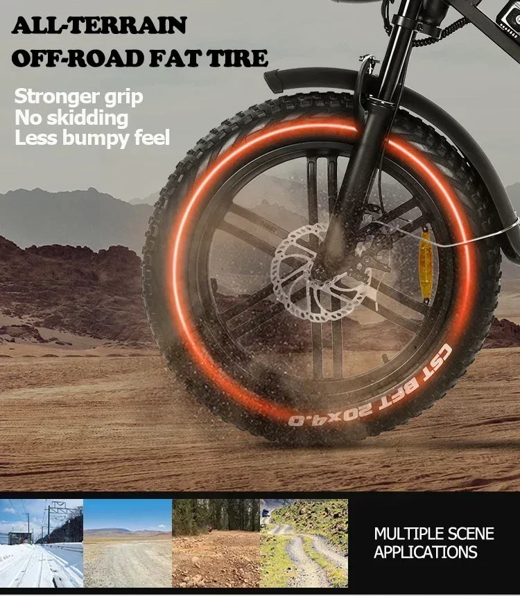 Upgraded Mode V20 Electric Bicycle 1000W 15AH Ebike 20 Inch Fat Tire Electric City Mountain Bike Unisex Electric Bike
