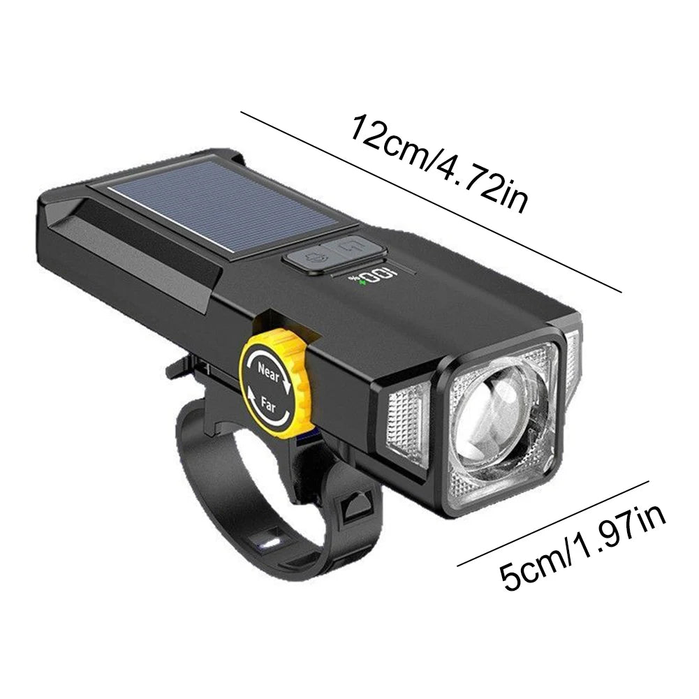 Solar Bike Front Light USB Rechargeable Super Bright Bike Light Power Display High Brightness Bike Flashlight for Night Riding