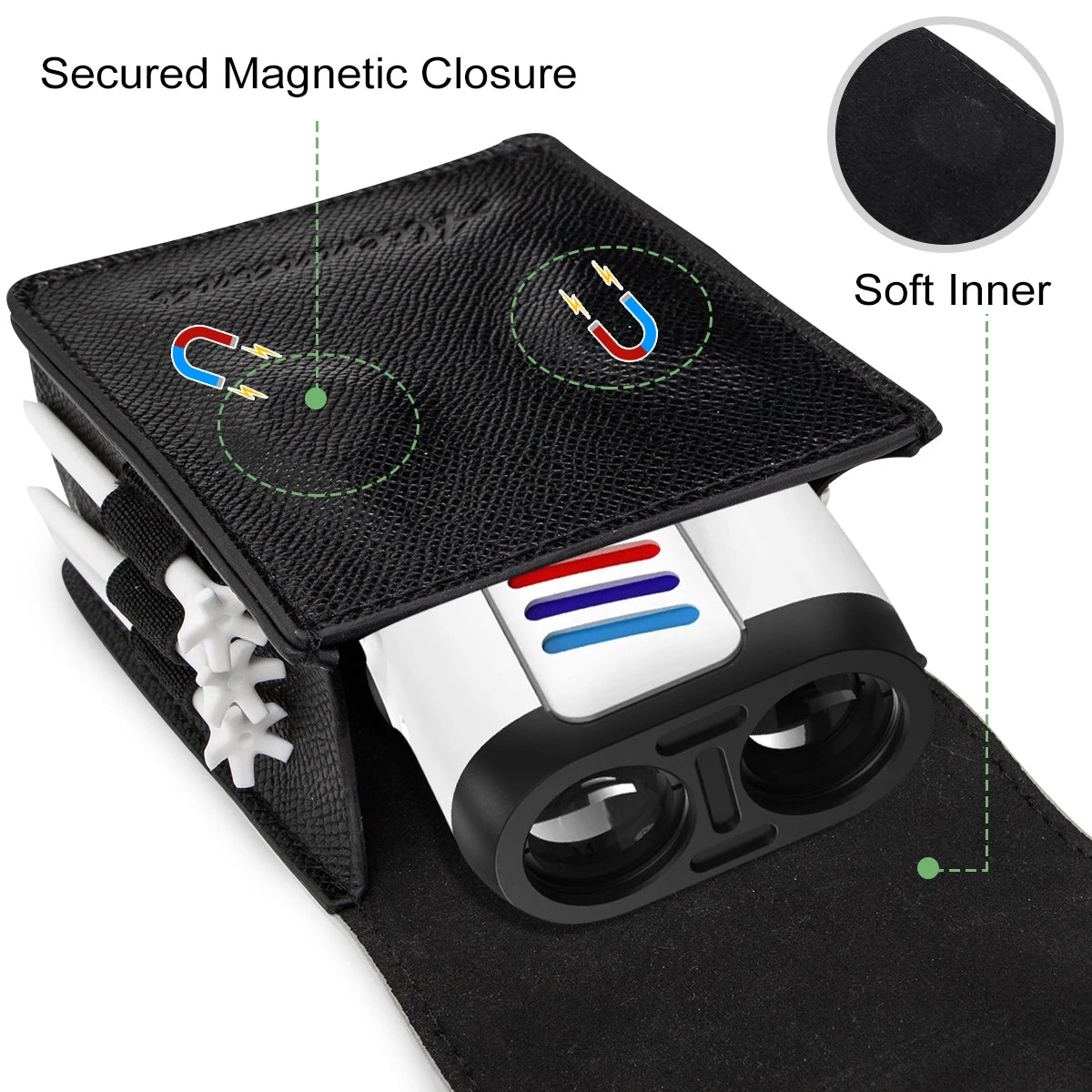 Golf Rangefinder Case Premium Leather for Bushnell Callaway Universal Range Finder arry Bag with Tee Holder, Belt Clip for Most