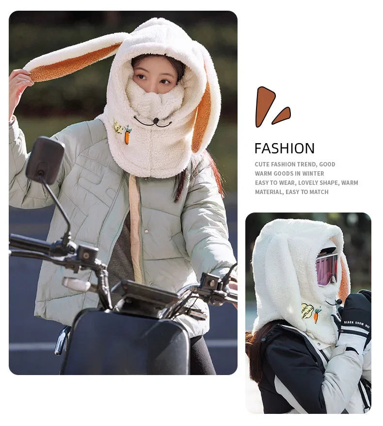 Winter Warm Ski Helmet Cover Comfortable Soft Fleece Skiing Head Warmer Cartoon Cute Rabbit Ear Decorative Helmet Cover Hat