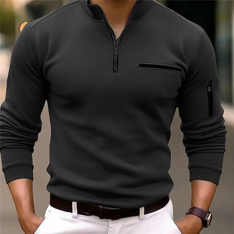 Men's Long Sleeve Polo Shirt Fashion Solid Color Leisure Sports Pullover Golf Slim T-shirt Business Casual Men's Wear.