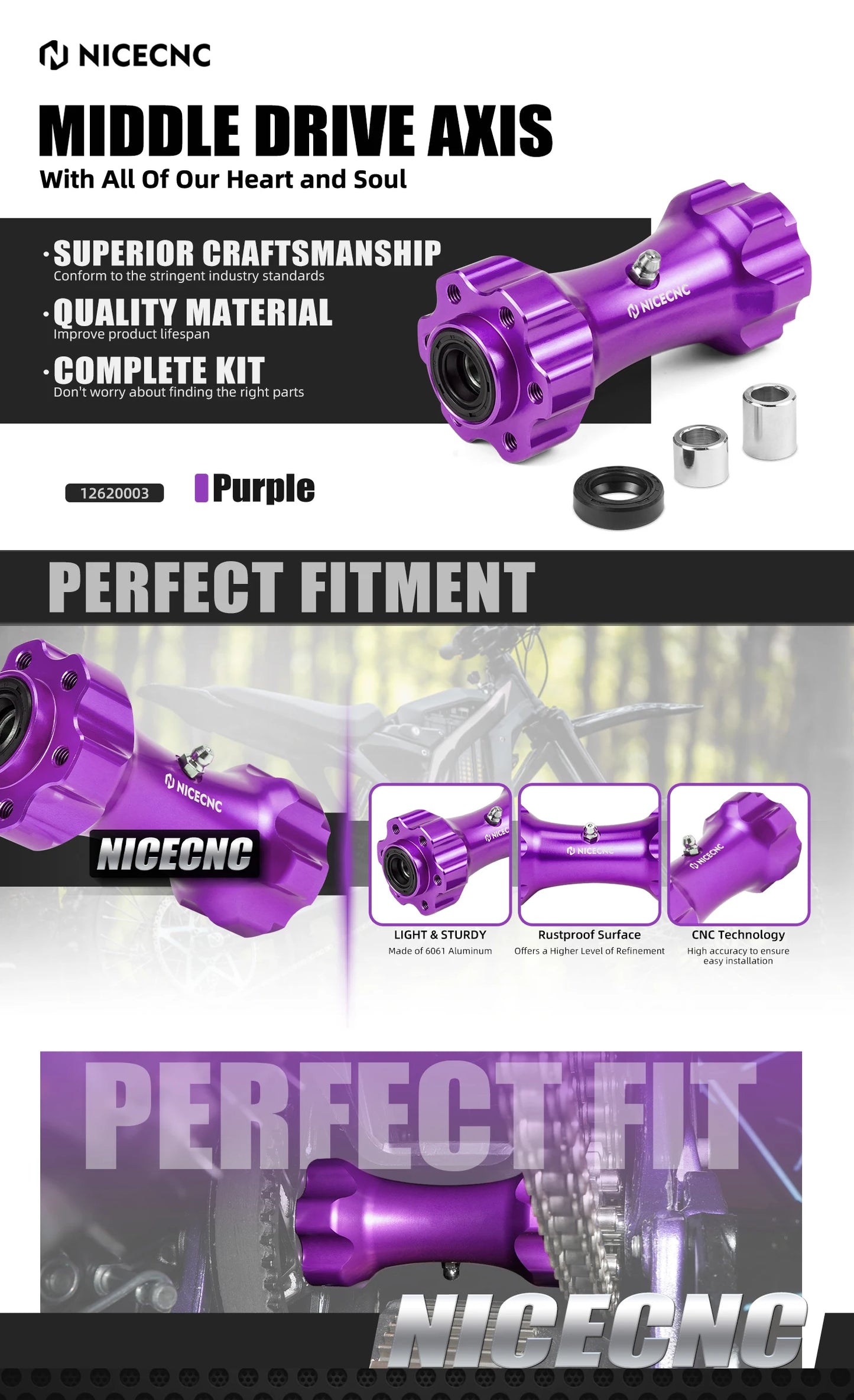 NICECNC For Surron Light Bee X Electric Motorcycle Middle Drive Axis Transmission Shaft For Sur-Ron Light Bee S Segway X160 X260