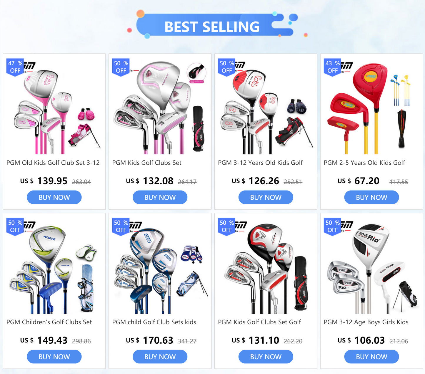 PGM child Golf Club Sets kids Learning Iron Carbon Putter Headcover Bracket Bag 120-165cm Height Boy Kids Junior Clubs JRTG005
